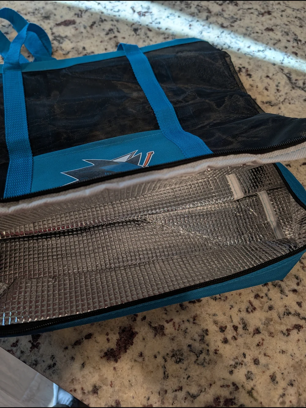x San Jose Sharks Black and Teal Mesh Tote Bag